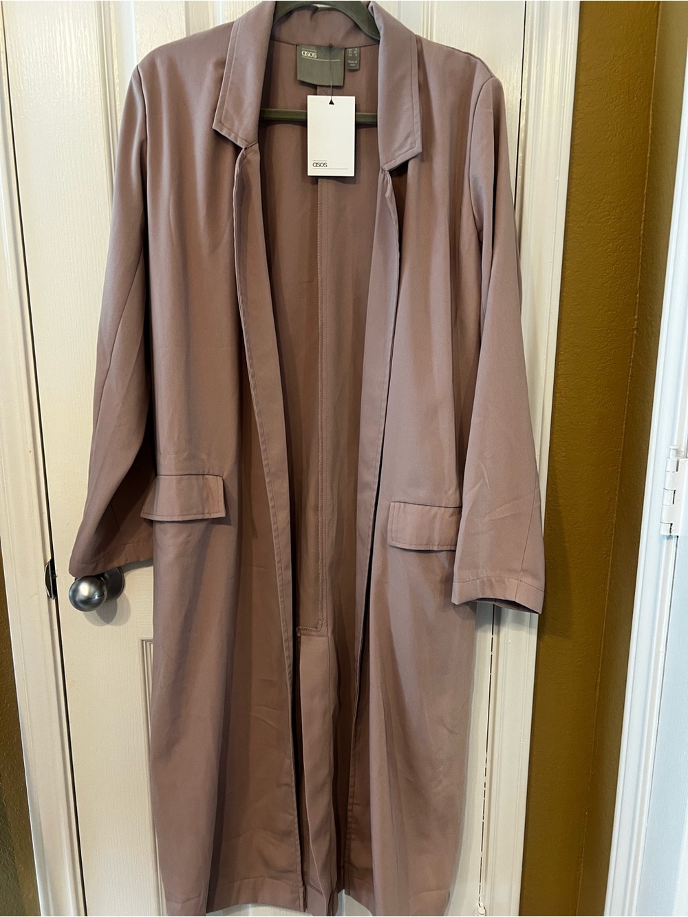 NWT ASOS Mauve Long Open-Front Trench Coat, Size 0